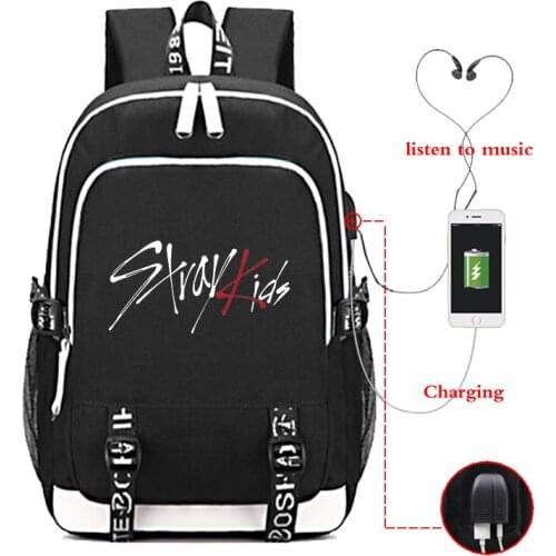 Stray Kids Kpop Printing Mens School Backpack Laptop Travel Bag Teenage Boys School Bag Usb Charging Backbag Canvas Mochila
