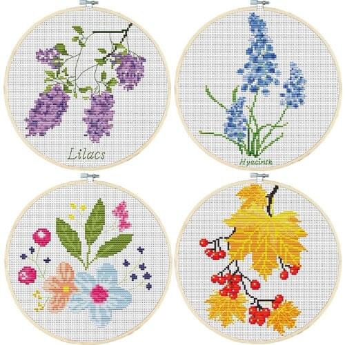 Counted Fabric Cross Stitch Kits Flowers with Frame Embroidery Needlework Thread Gift DMC Stamped 11CT 14CT Printed Handmade Set