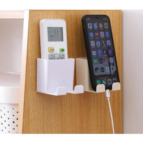 Wall Mounted Organizer Storage Box Remote Control Mounted Mobile Phone Plug Wall Holder Charging Multifunction Holder Stand
