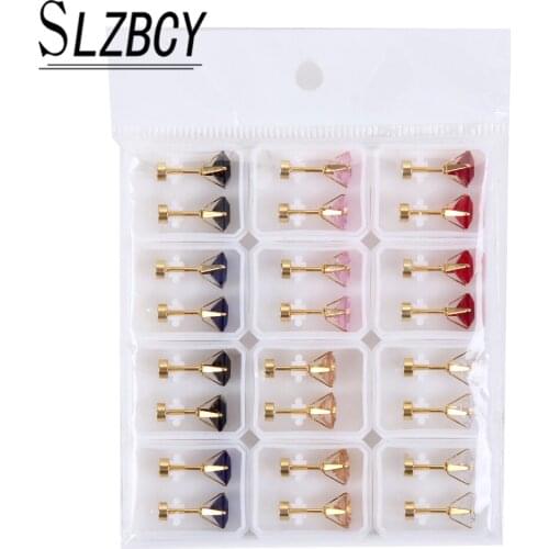 12pairs/set Charm Crystal Stud Earrings For Women Girls Stainless Steel Screw Helix Piercings Colorful Rhinestone Earring Sets