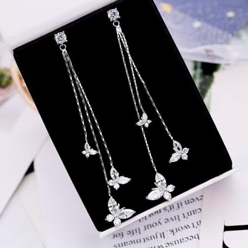 Simple Elegant Butterfly Tassel Earrings For Women Fashion Gem Long Pendant Drop Ear Jewelry Good Gift