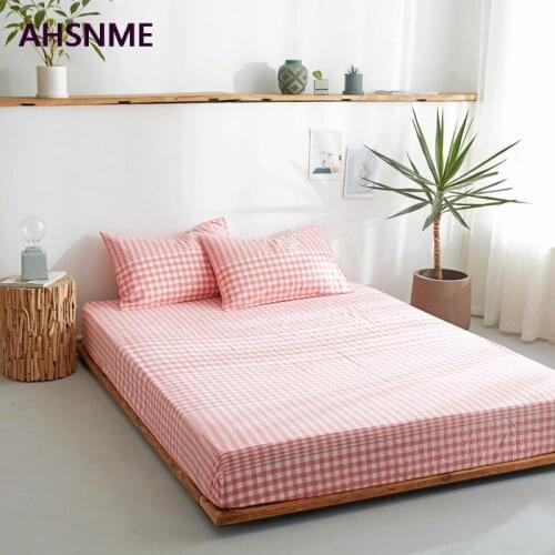 AHSNME Gradient pink plaid 100% Cotton sheets Super Soft parure de lit Cool Summer Simple Water Fitted Sheet 150/200/180/200cm