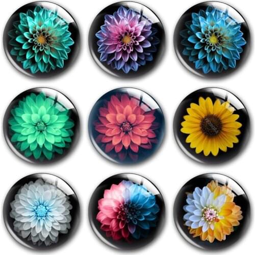 Handmade Flower Of Life Sunflower Daisy Rose Round Photo Glass Cabochons Demo Flat Back DIY Jewelry Making Findings Accessory
