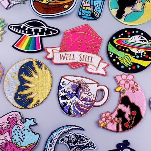 Diy Whale Moon Embroidery Patch Clothing Sewing Applique Jeans Patch Iron On Patches On Clothes Embroidered Patches For Clothing