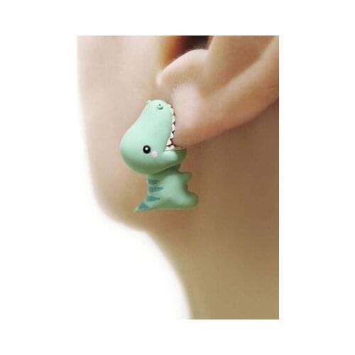 Cute Cartoon Animal Bite Earring for Girls Stainless Steel Needle Low Sensitivity Stud Earrings 3D Cartoon Dog Dinosaur Jewelry