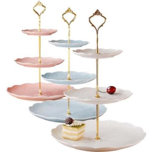 Fashionable European style 3 Tier Cake Plate Stand Handle Fitting Silver Gold Wedding Party Crown Rod SN3806