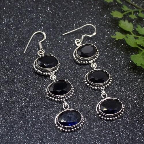 Amazing Unique Shiny BlueTopaz Silver Color For Women Drop Dangle Earrings 2 3/4 inch HD505