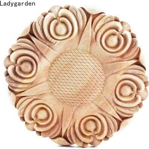 20cm Vintage Sculptures Wood Carved Decal Corner Onlay Applique Frame Home Furniture Wall Cabinet Door Decor Statues Crafts
