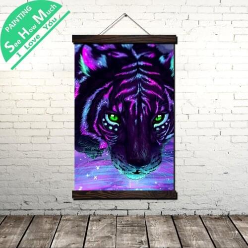 Green Eyes Tiger Scroll Painting Canvas Vintage Poster and Prints Wall Art Pictures Living Room Bedroom Farmhouse Decoration