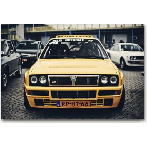 Yellow Lancia HF EVO Classic Car vintage Car Posters and Prints Canvas Art Paintings For Room Decor