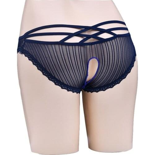 Lady Sexy Crotchless Panties Open Crotch Briefs Sheer Cross Lace Thongs Underpants Bikini G-strings Women Erotic Lingerie