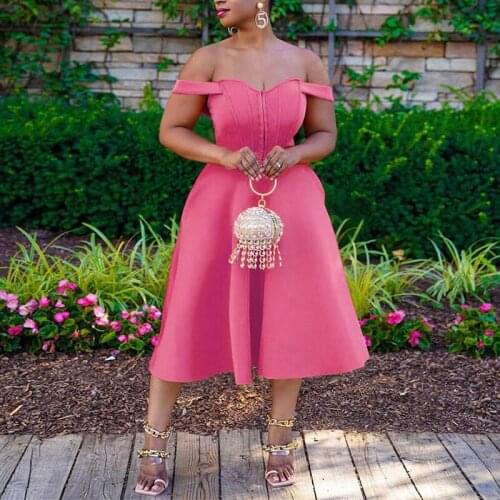 Women Dress Off Shoulder One-Line Collar Sleeveless Suspenders Solid Color Backless A-Line Dress Summer 2021