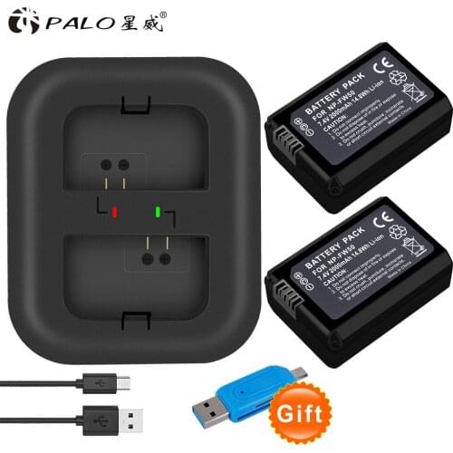 2pcs 2000mAh NP-FW50 NP FW50 Li-ion Camera Digital Battery + LED USB Dual Charger for Sony Alpha a6000 a5000 a3000 NEX-3 a7R