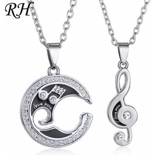 2 pcs/pair Romantic Musical Note Shape Paired Pendants Necklace Valentines Day Couple Necklace For Lover Girlfriend Gift Set