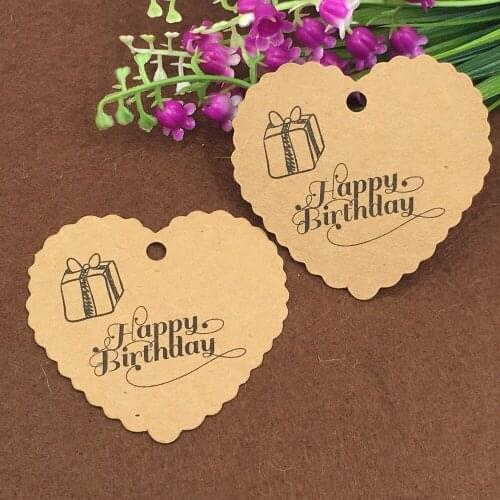200pcs/lot Happy birthday present Heart Greeting Cards Kraft Paper Wedding Party and happy birthday Party Gift tags