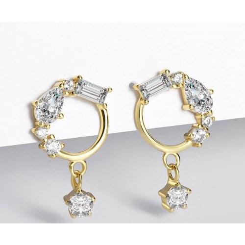 2021 New Design Geometric Crystal Zircon Dangle Earrings for Women 925 Sterling Silver Circle Earrings Statement Fashion Jewelry