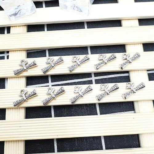 25pcs / 1 Pack DIY Personalized Jewelry Pendant Accessories Silver Mini GRAD VATE Model Metal Jewelry Keychain Jewelry