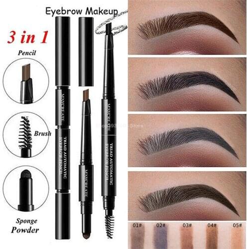 3 in 1 Eyebrow Pencil Makeup Eyebrow Enhancer Waterproof Eye Brow Tint Pencil + Makeup Brush Pigment Tattoo Pen Pencil Eyebrow