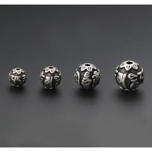 925 Sterling Silver Vintage Chinese Style parts hand string septum DIY Bucket beads Silver Jewelry Om mani padme hum Sanskrit