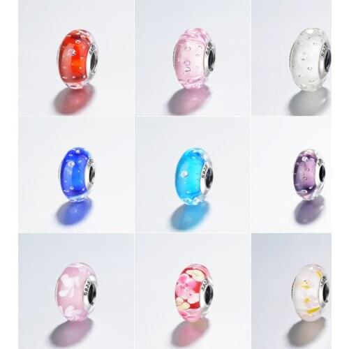 ANOMOKAY 925 Sterling Silver Mix Style Lovely Bubble European Murano Glass Beads Charms for DIY Pandora Bracelets Bangle Making