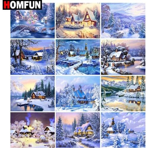HOMFUN Full Diamond "House snow landscape" DIY 5D Diamond Painting Cross Stitch Home Decor Picture Of Rhinestone Handmade