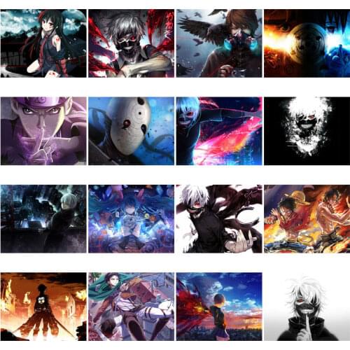 Diamond Painting Anime Silver-Haired Man with Black Mask and Red Eyes Blue Double Ponytail Virtual Singer Bedroom Decor Pictures