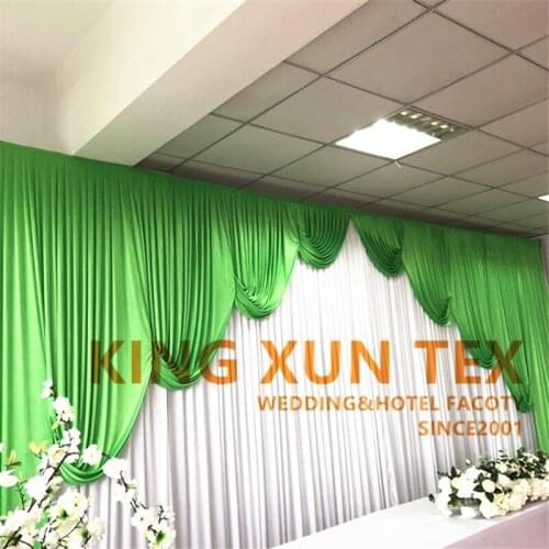 White Ice Silk Wedding Backdrop Curtain With Green Drape Valance Stage Backdrops Background For Party Event Decoration