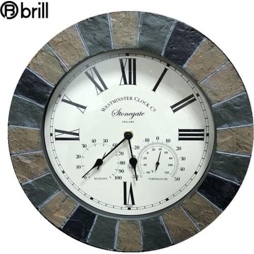 Nordic Large Wall Clock Vintage Multi-function Temperature and Humidity Meter Bathroom Wall Watches Home Decor Farmhouse Decor