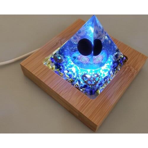 Large Gemstone Orgone Pyramid W/ Light Base Natural Blue Crystal Stone