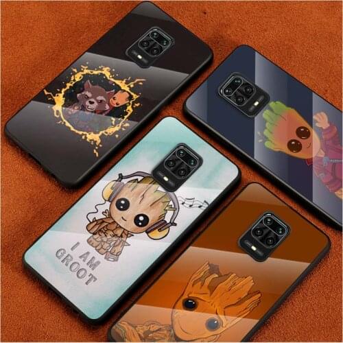 Tempered Glass Cover Cute Groot Marvel Art For Xiaomi Redmi Note 10 10S 9T 9S 9 8T 8 7 Pro Max Shockproof Shell Phone Case