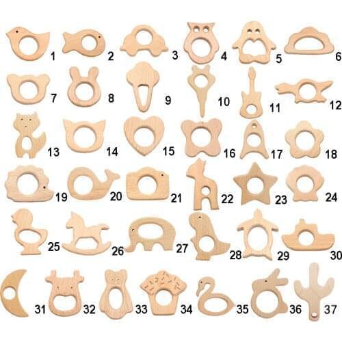 Chenkai 5pcs Wooden Teether DIY Organic Eco-friendly Nature Wood Baby Teething Pacifier Grasping Montessori Toy Accessories