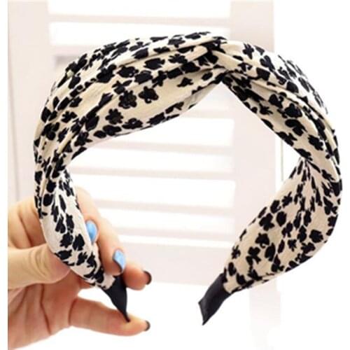 Black Flowers Print Cross Headband Women New Hair Accessories Lovely Print Wide Head Band Adults Dress Match Hairband Striped