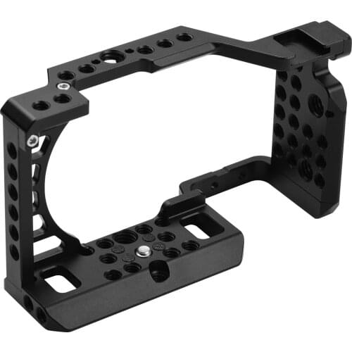Aluminum Alloy Camera Cage Rig with Cold Shoe Mount ARRI Locating Hole 1/4 3/8 Threaded Holes Replacement for Sony A6000/A6100