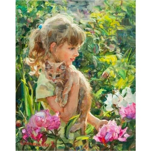 Diy diamond painting cross stitch Girl,cat full square diamond art home decor 5D diamond embroidery garden rhinestone painting