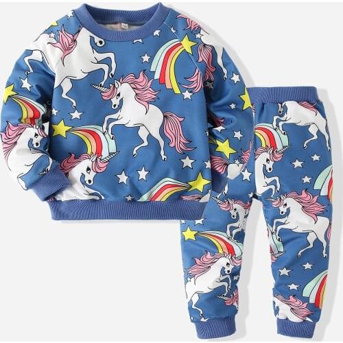 Girls and boys Unicorn suit 2021 spring and autumn new childrens long sleeve comfortable cartoon sports sweater 2-6 years old