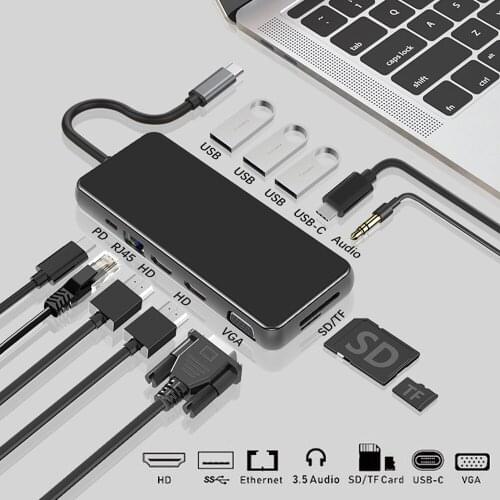 Mst USB C Laptop Docking Station USB 3.0 VGA RJ45 PD USB HDMI-Compatible Hub For Laptop Macbook Pro HP Dell Surface Lenovo Dock