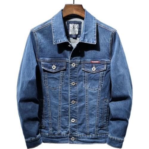 Brand Men Clothing Denim Jacket Fashion High Quality Blue Classic Retro Pure Cotton Stretch Cowboy Coat Male Streetwear