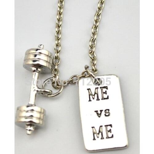 Dumbbell barbell Kettle bell with ME and ME Fitness weightlifting Gym chain necklace (A1214)