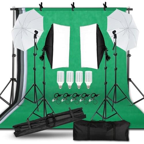 SH Photography Photo Studio Lighting Kit 2x3M Background Tripod Stand With 4Pcs Backdrop Portable Bag LED Light Softbox Umbrella