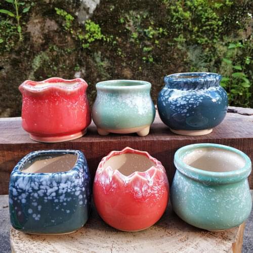 Korean Ins Simple Snowflake Dot Succulent Ceramic Pot Kiln Change Creative Mini Cute Succulent Potted Plant Home Garden Decor