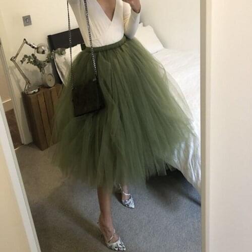 Pretty Tulle Army Green Puffy Long Skirts For Women faldas Tutu Skirt jupe femme Skirt High Street Custom Made