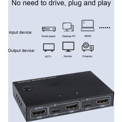 4K Display KVM Switch Box Video Display USB Switch Splitter HDMI-compatible For 2 PC Sharing Keyboard Mouse Printer Plug & Paly