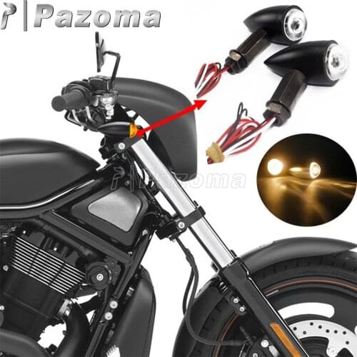 2Pcs Motorbike Retro Black Bullet White Amber Bulb Motorcycle LED Turn Signal Indicator Light For Harley Honda Suzuki Kawasaki