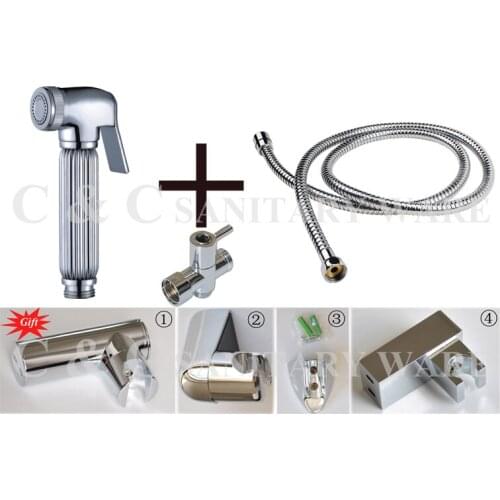 Brass Chrome Handheld Shattaf Bidets With Hose And Holder (Gift) T-adapter G1/2, G7/8, G3/4, M18X1.5L Optional A2002ST