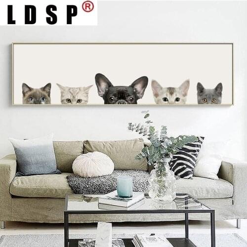 LDSP Cute Animals Cat Dog Looking Mysterious Canvas Painting Wall Art Print Poster Picture Modern Living Room Home Decoration