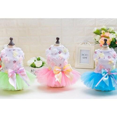 Summer Dog Dress Wedding Dress Bowknot Lace Sequins Skirt Pet Dog Clothes for Small Medium Dogs Sweet Mesh Pet Cat Short Skirts