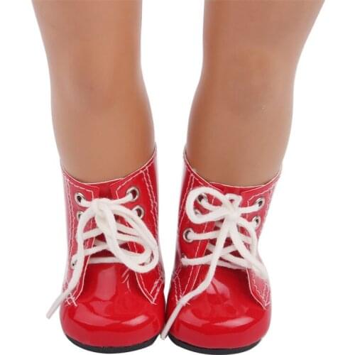 Summer New Pattern Fashion Red High Strap Leather Shoes Fit 18 Inch American&43cm Baby New Born Doll Clothes Accessories Girls