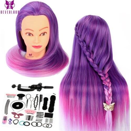 NEVERLAND 70CM Long Thick Hair Hairdressing Doll Mannequin Head for Hairstyles Colorful Pink Braiding Dummy Training Head + Gift