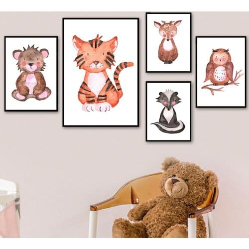 Bear Tiger Deer Fox Owl Trunk Animal Wall Art Canvas Painting Nordic Posters And Prints Wall Pictures Kids Room Nursery Decor