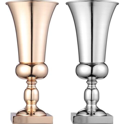 Metal Iron Decoration Vase Large Festive Props Road Lead Desktop Center Creative Vase for Wedding Table Home Silver and Golden